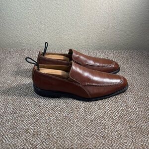 Cole Haan Mens Brown Leather Apron Toe Slip On Loafer Shoes Sz 9M Work Luxury